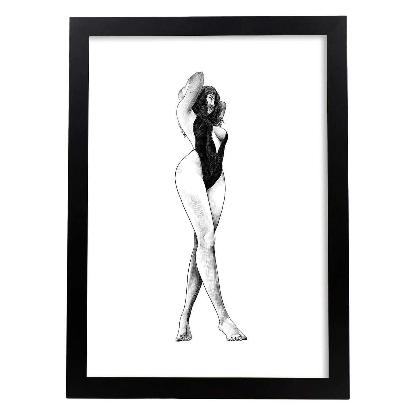 Posters eróticos. Lámina De pie 2 dibujada con imágenes sensuales del cuerpo femenino.-Artwork-Nacnic-A3-Marco Negro-Nacnic Estudio SL