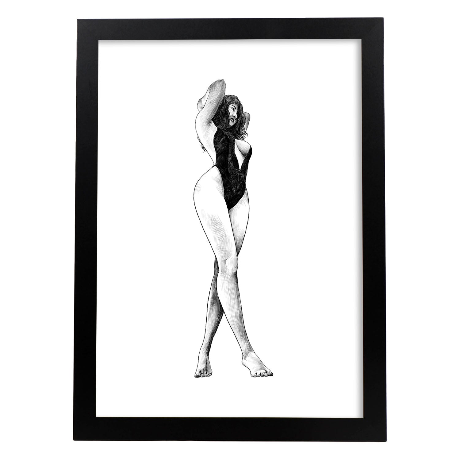 Posters eróticos. Lámina De pie 2 dibujada con imágenes sensuales del cuerpo femenino.-Artwork-Nacnic-A4-Marco Negro-Nacnic Estudio SL
