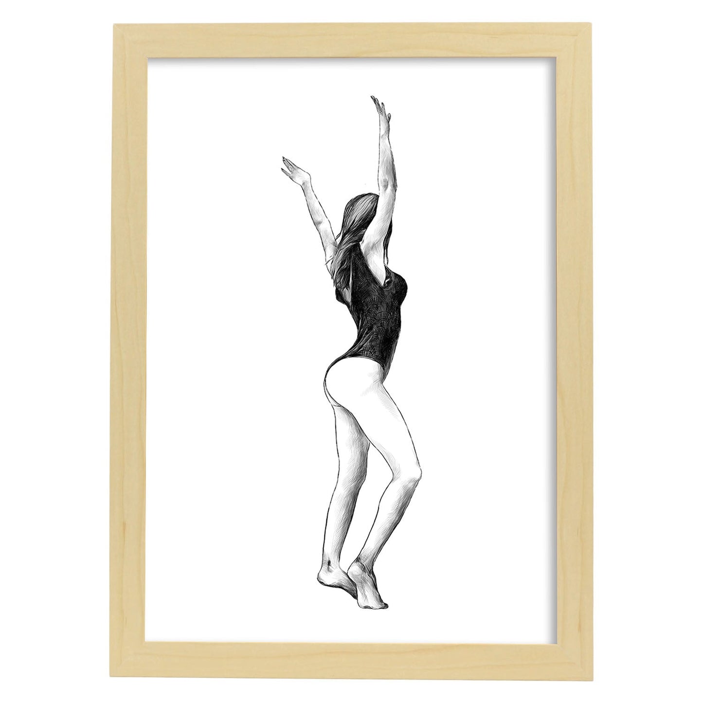 Posters eróticos. Lámina De pie dibujada con imágenes sensuales del cuerpo femenino.-Artwork-Nacnic-A3-Marco Madera clara-Nacnic Estudio SL