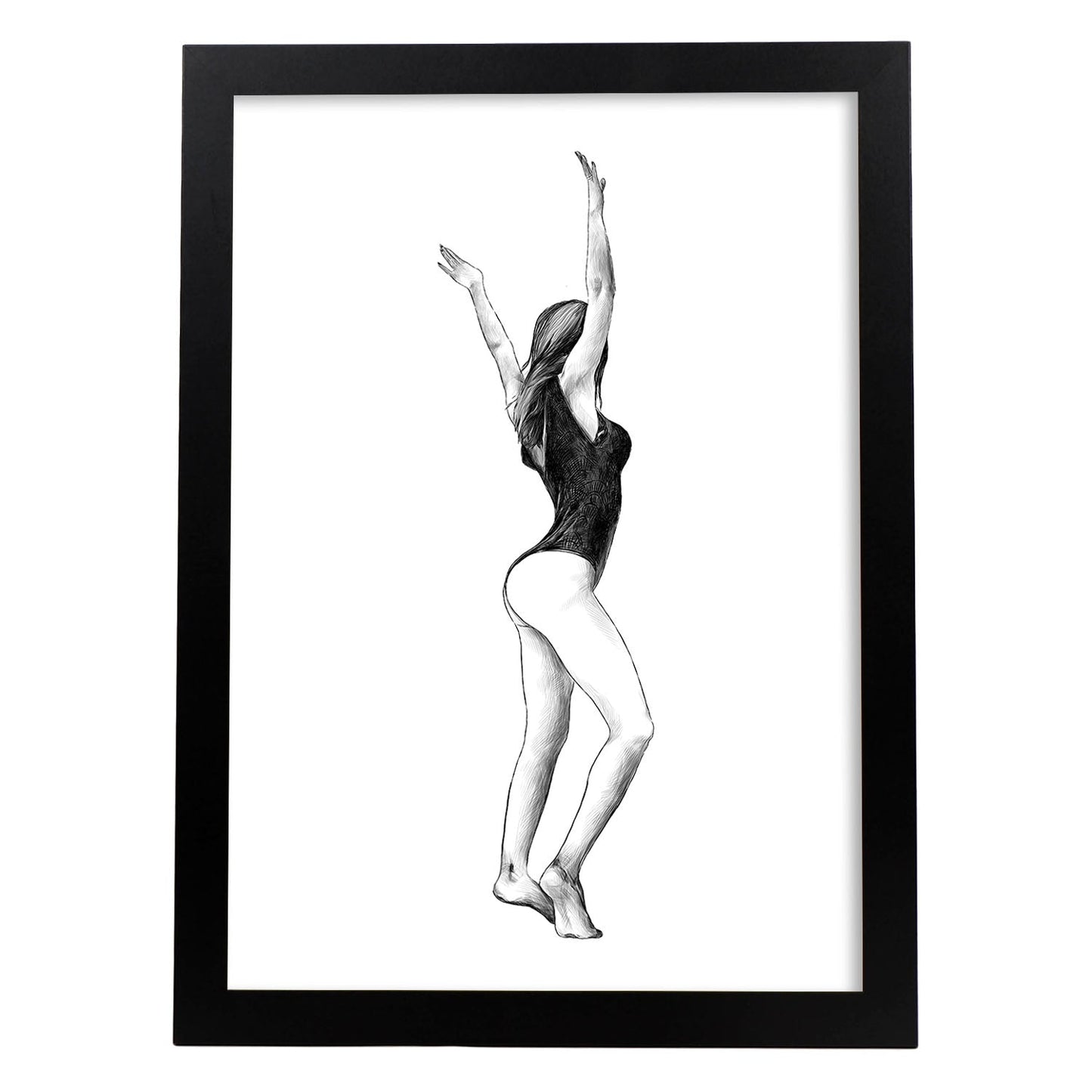 Posters eróticos. Lámina De pie dibujada con imágenes sensuales del cuerpo femenino.-Artwork-Nacnic-A3-Marco Negro-Nacnic Estudio SL