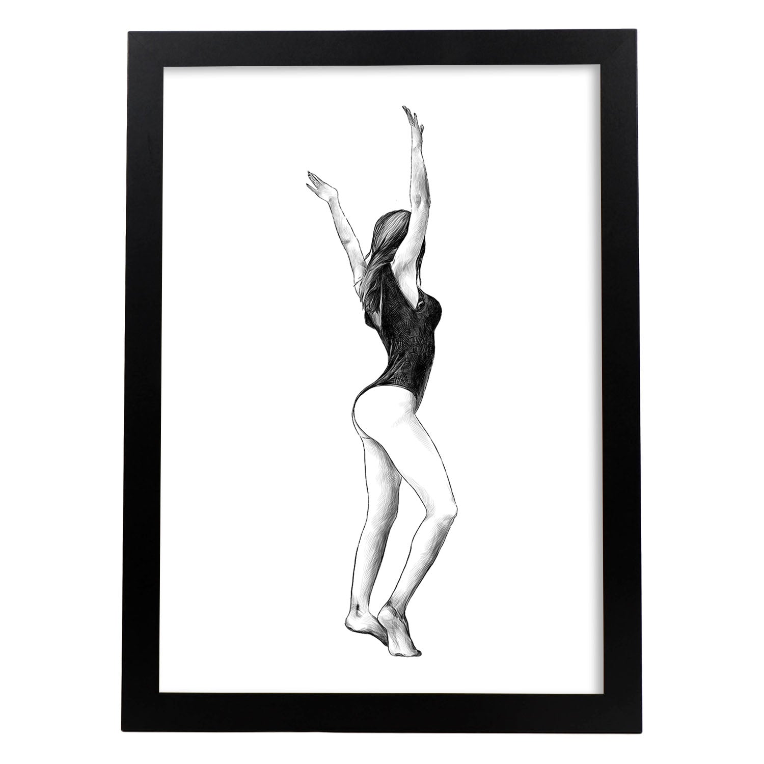 Posters eróticos. Lámina De pie dibujada con imágenes sensuales del cuerpo femenino.-Artwork-Nacnic-A4-Marco Negro-Nacnic Estudio SL