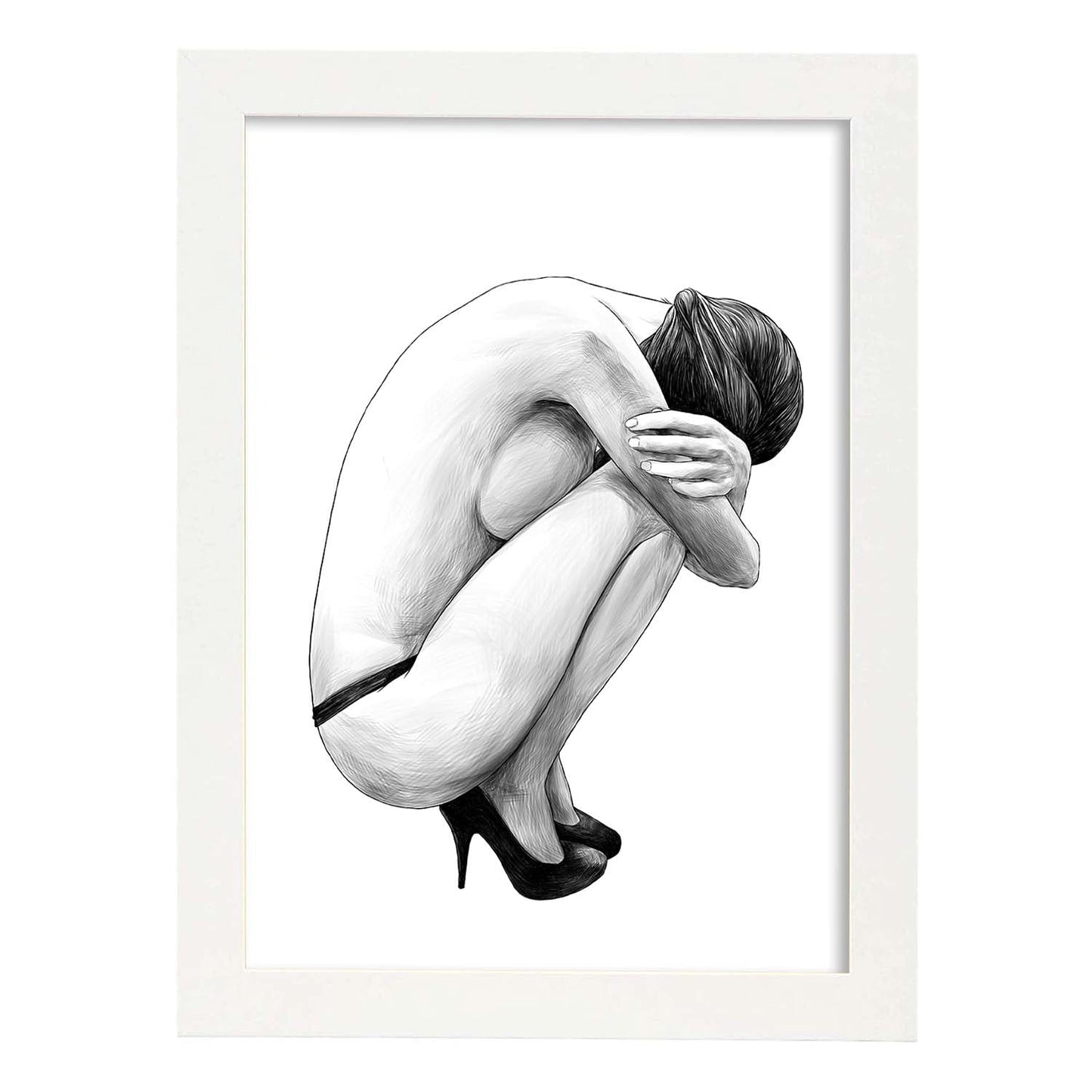 Posters eróticos. Lámina Encogida dibujada con imágenes sensuales del cuerpo femenino.-Artwork-Nacnic-A3-Marco Blanco-Nacnic Estudio SL