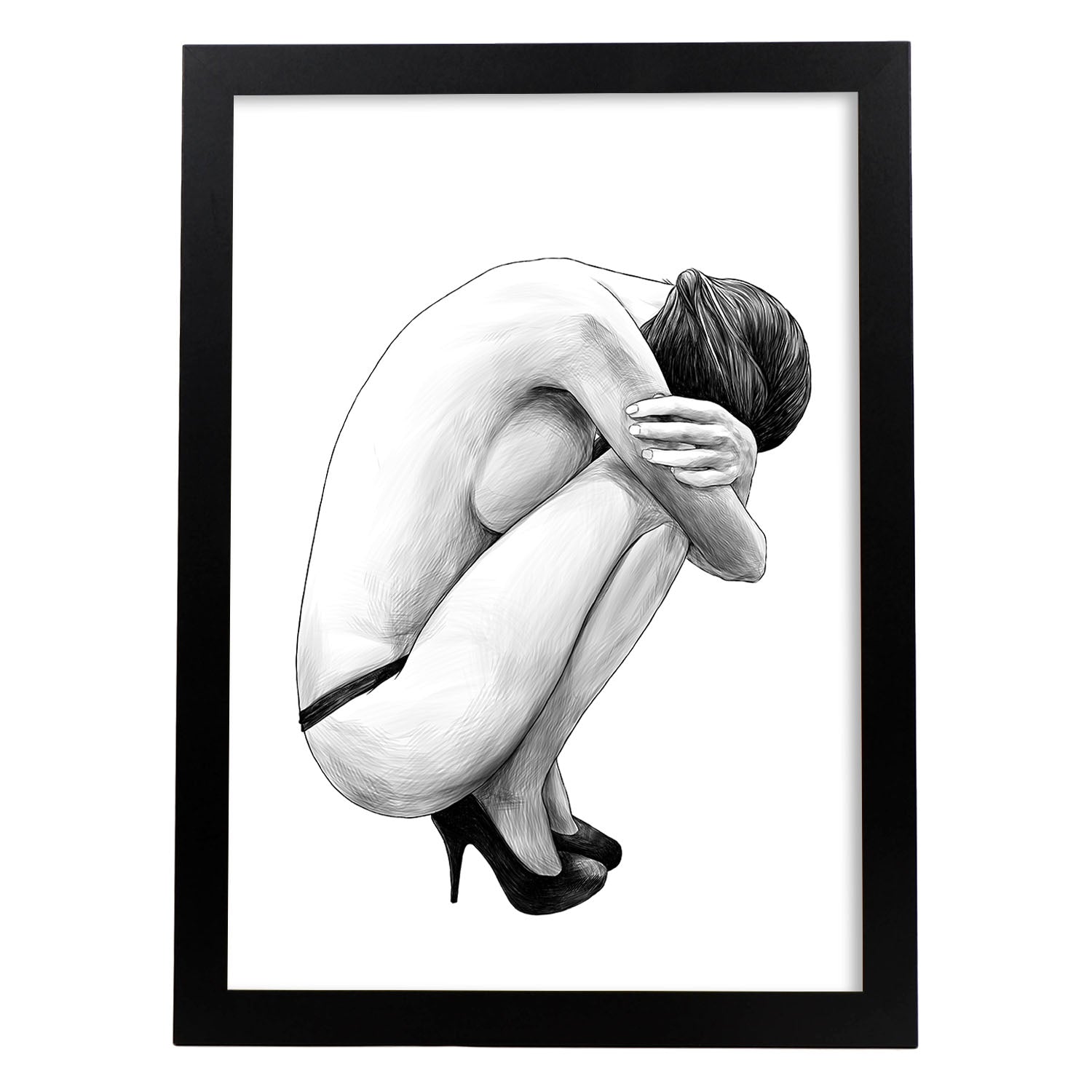 Posters eróticos. Lámina Encogida dibujada con imágenes sensuales del cuerpo femenino.-Artwork-Nacnic-A3-Marco Negro-Nacnic Estudio SL
