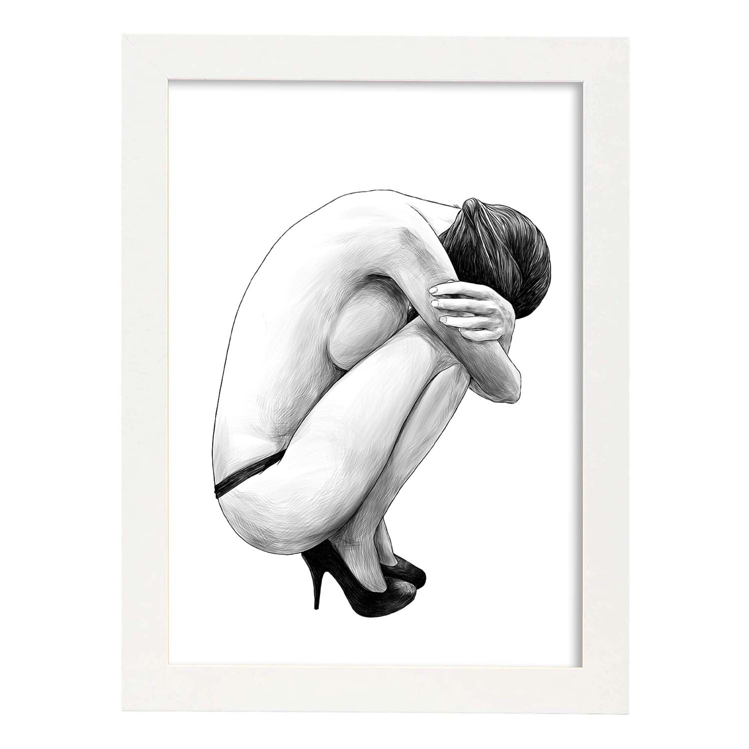 Posters eróticos. Lámina Encogida dibujada con imágenes sensuales del cuerpo femenino.-Artwork-Nacnic-A4-Marco Blanco-Nacnic Estudio SL