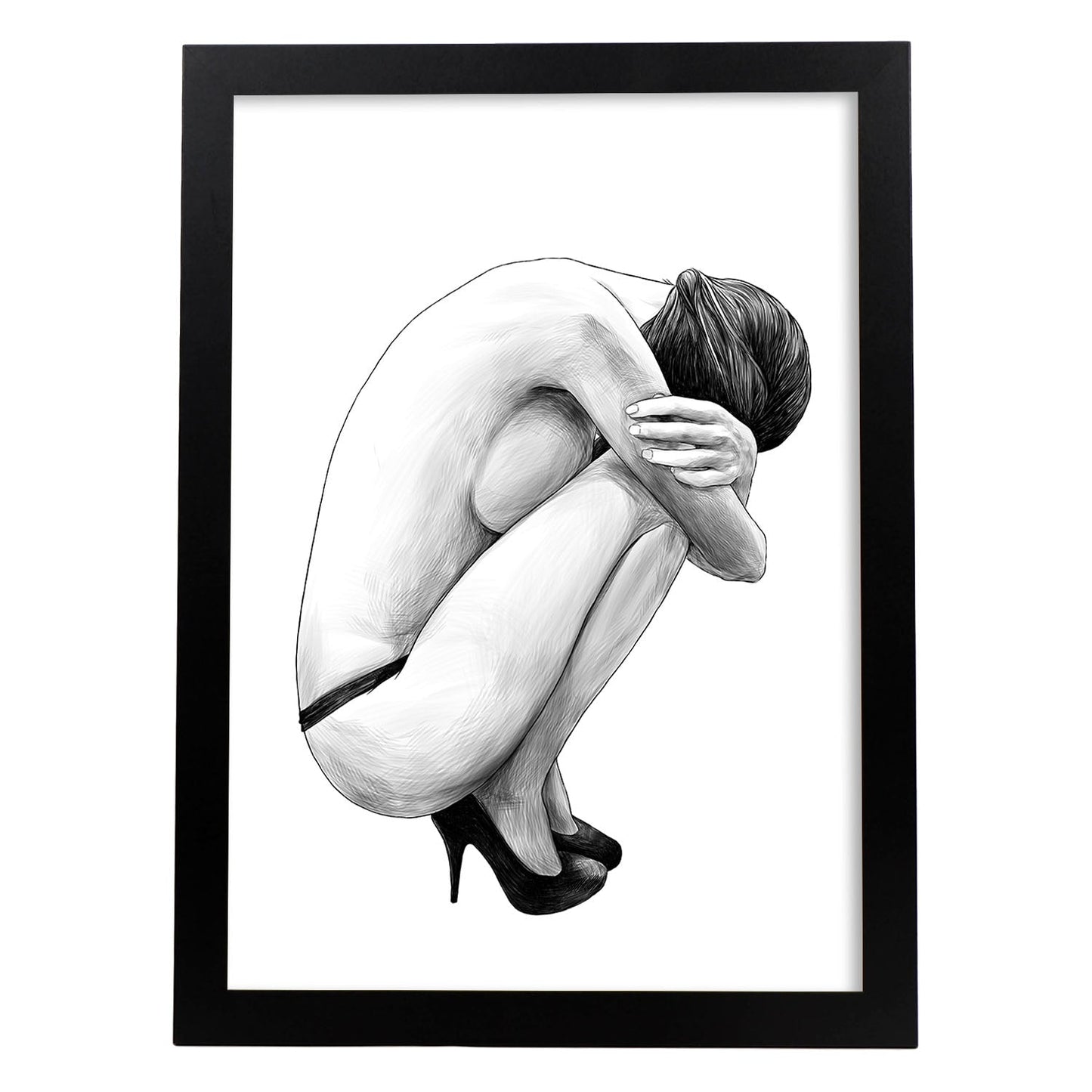 Posters eróticos. Lámina Encogida dibujada con imágenes sensuales del cuerpo femenino.-Artwork-Nacnic-A4-Marco Negro-Nacnic Estudio SL