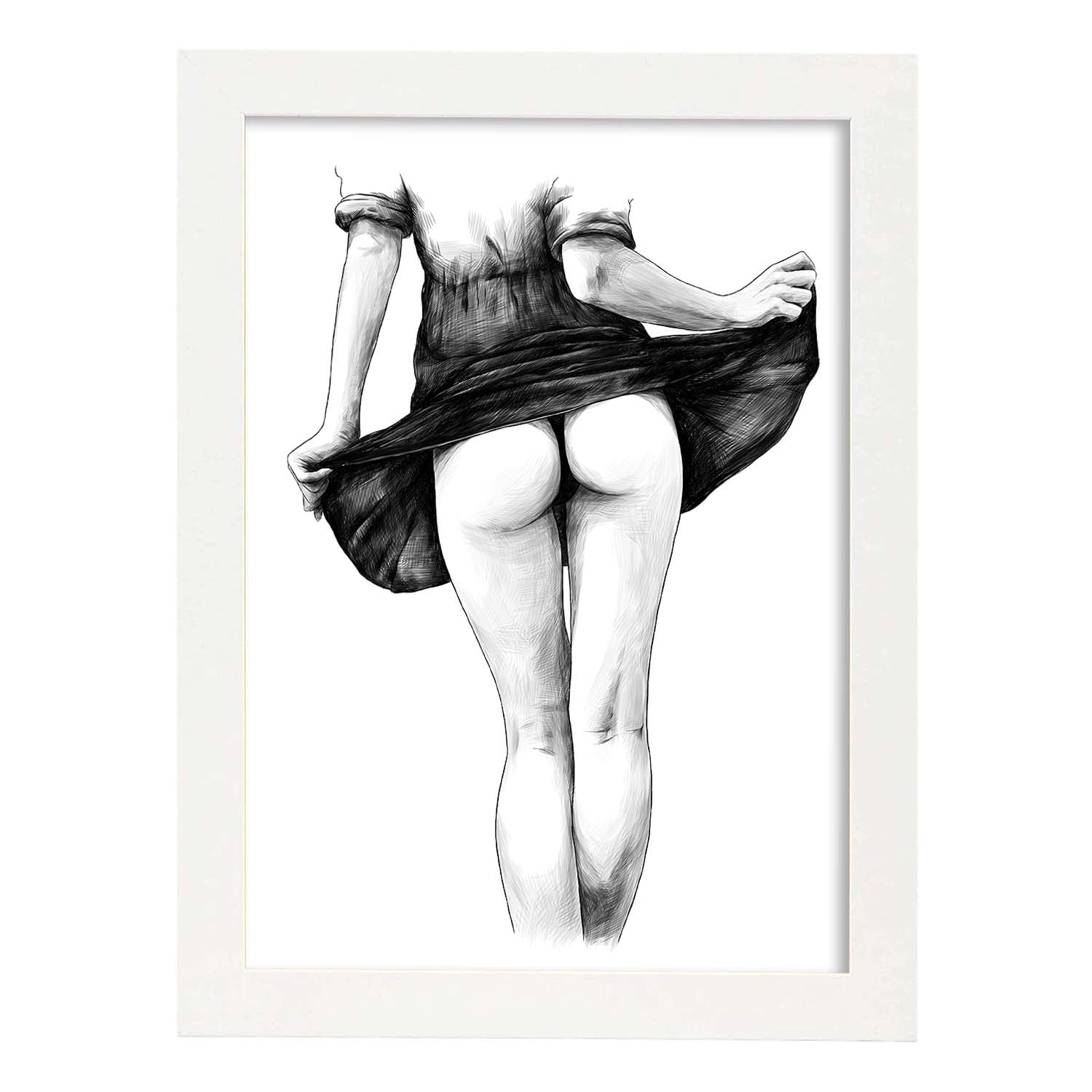 Posters eróticos. Lámina Falda dibujada con imágenes sensuales del cuerpo femenino.-Artwork-Nacnic-A3-Marco Blanco-Nacnic Estudio SL