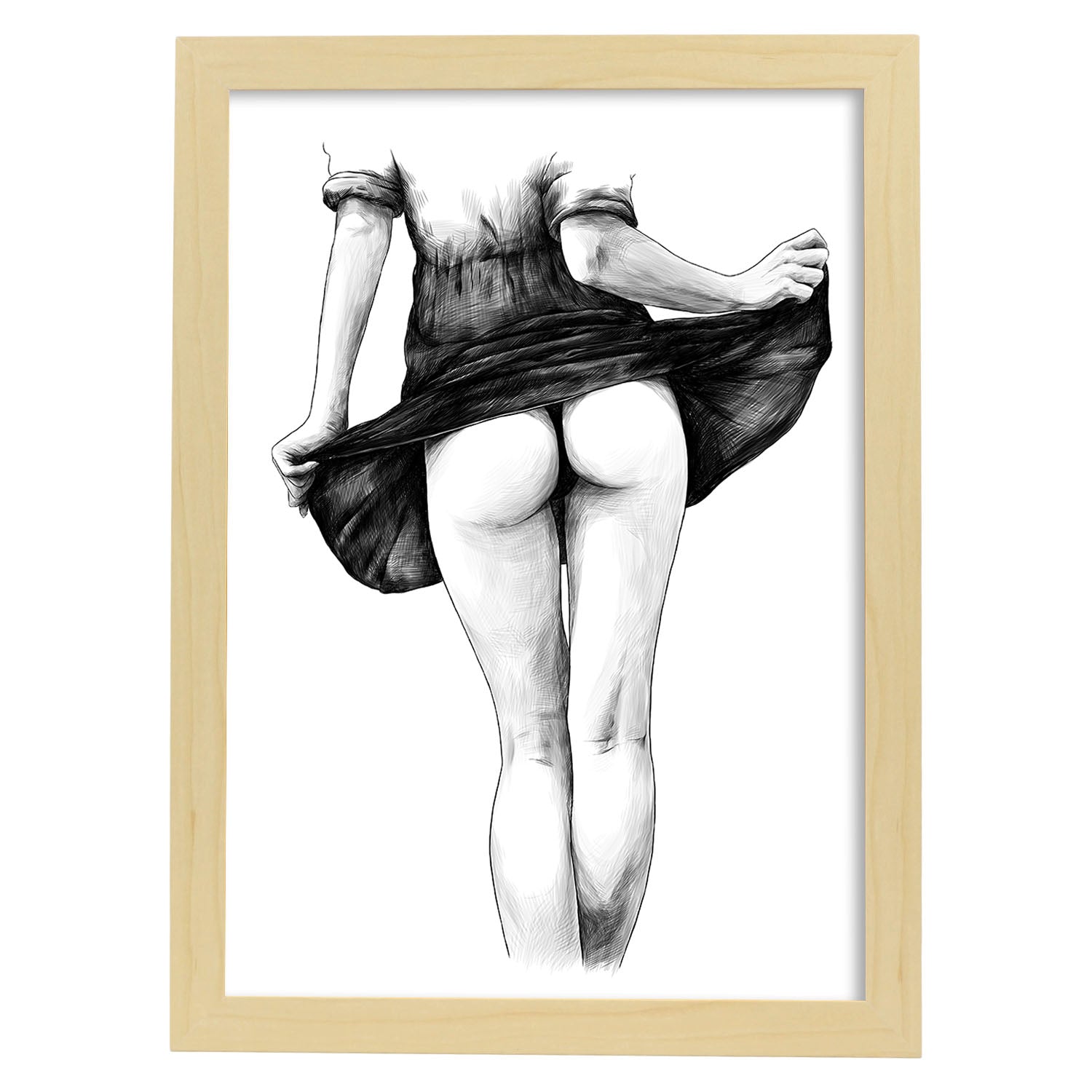 Posters eróticos. Lámina Falda dibujada con imágenes sensuales del cuerpo femenino.-Artwork-Nacnic-A3-Marco Madera clara-Nacnic Estudio SL