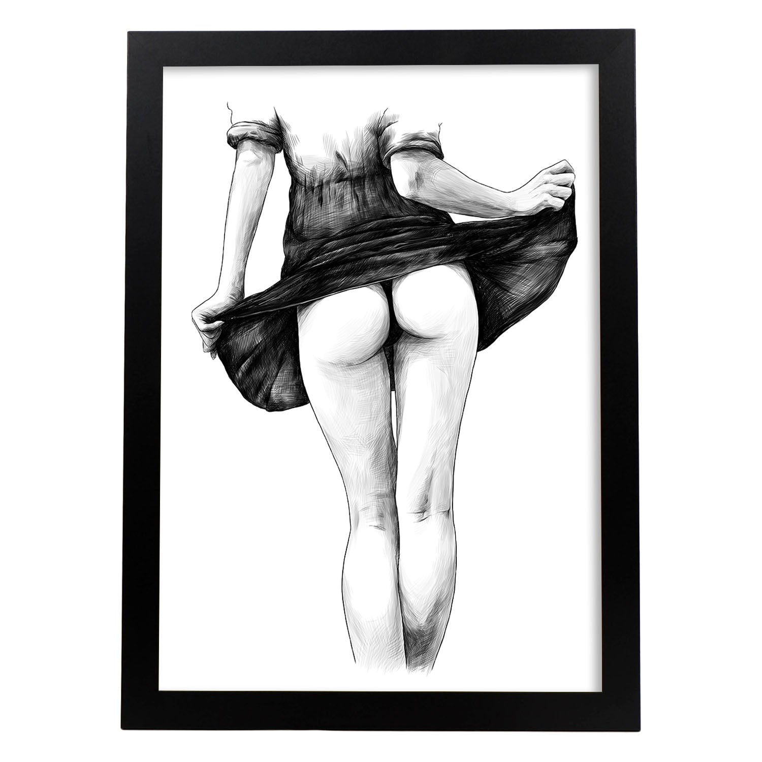 Posters eróticos. Lámina Falda dibujada con imágenes sensuales del cuerpo femenino.-Artwork-Nacnic-A3-Marco Negro-Nacnic Estudio SL