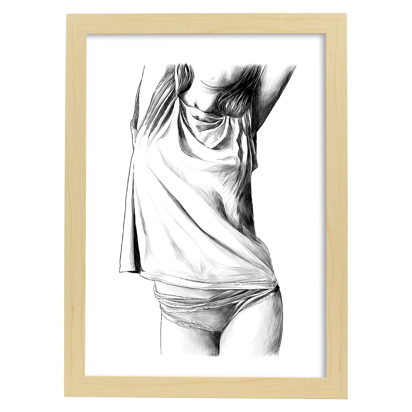 Posters eróticos. Lámina Frontal 1 dibujada con imágenes sensuales del cuerpo femenino.-Artwork-Nacnic-A3-Marco Madera clara-Nacnic Estudio SL