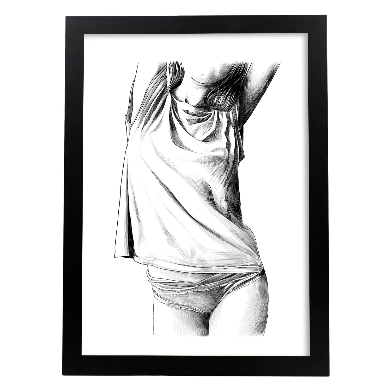 Posters eróticos. Lámina Frontal 1 dibujada con imágenes sensuales del cuerpo femenino.-Artwork-Nacnic-A3-Marco Negro-Nacnic Estudio SL