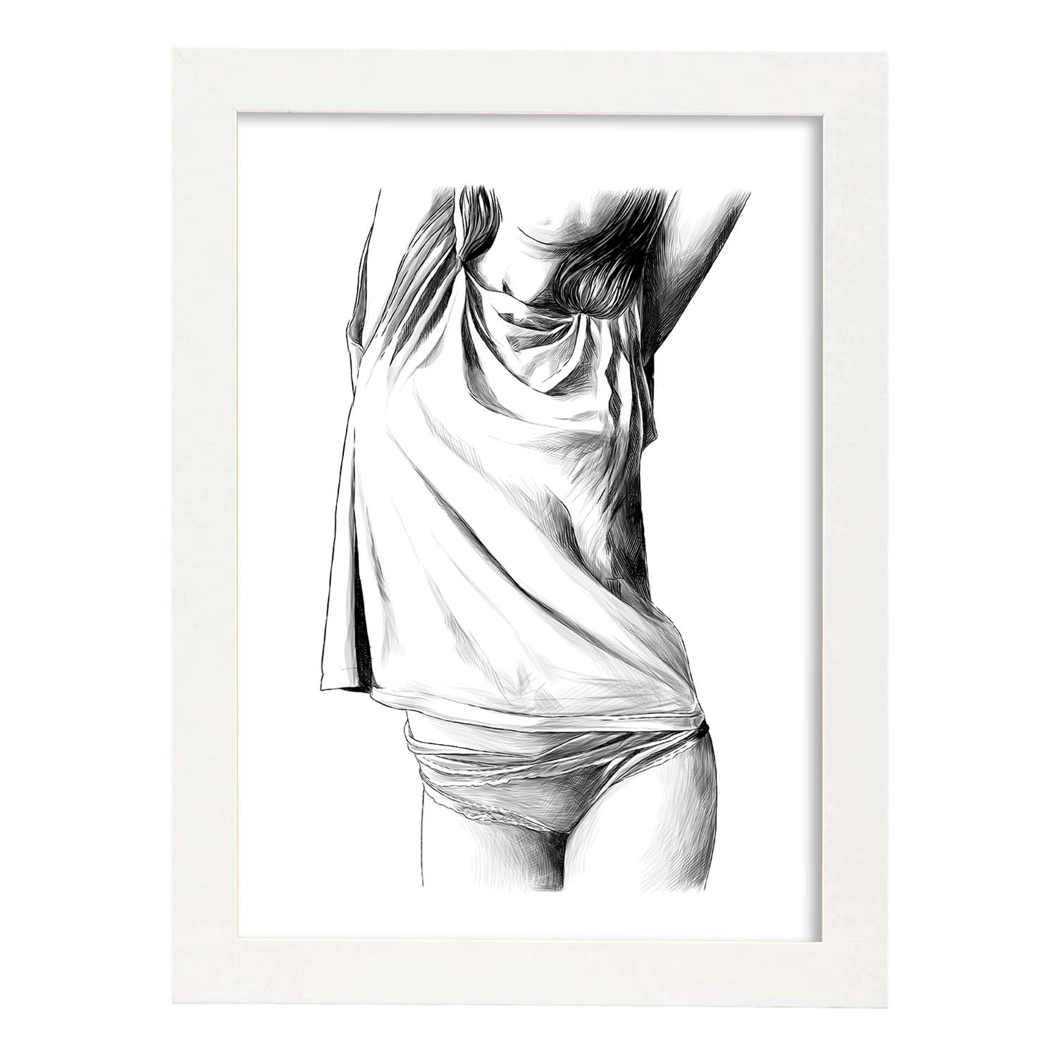 Posters eróticos. Lámina Frontal 1 dibujada con imágenes sensuales del cuerpo femenino.-Artwork-Nacnic-A4-Marco Blanco-Nacnic Estudio SL