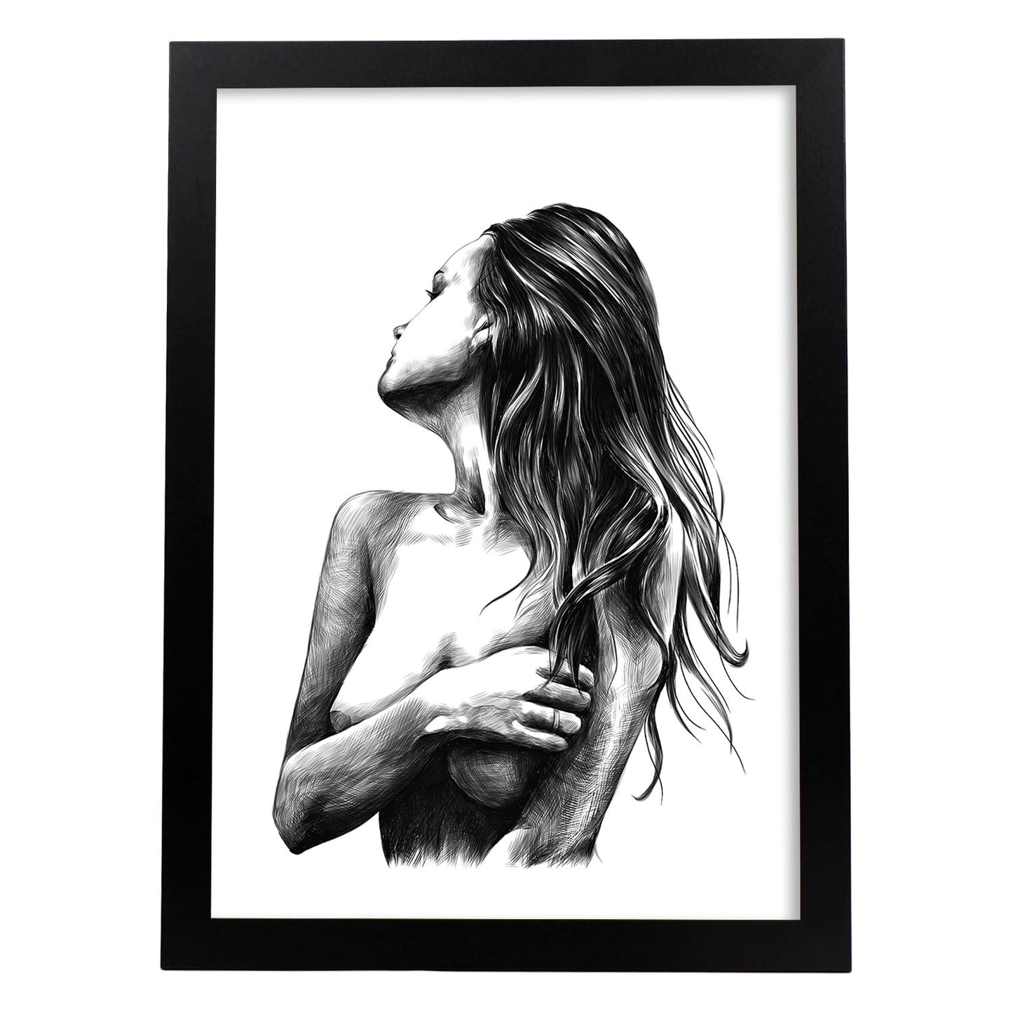 Posters eróticos. Lámina Lateral 2 dibujada con imágenes sensuales del cuerpo femenino.-Artwork-Nacnic-A3-Marco Negro-Nacnic Estudio SL