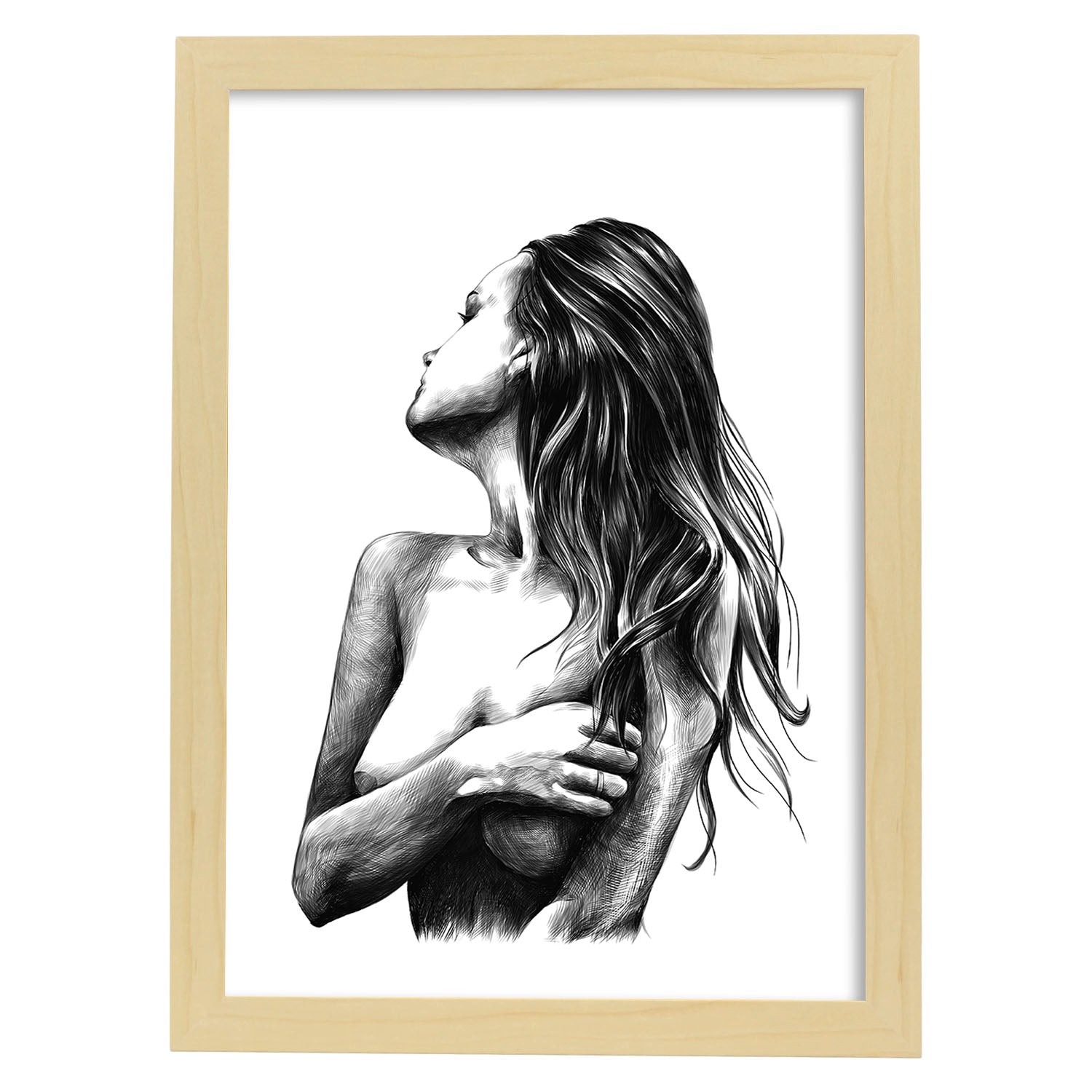 Posters eróticos. Lámina Lateral 2 dibujada con imágenes sensuales del cuerpo femenino.-Artwork-Nacnic-A4-Marco Madera clara-Nacnic Estudio SL