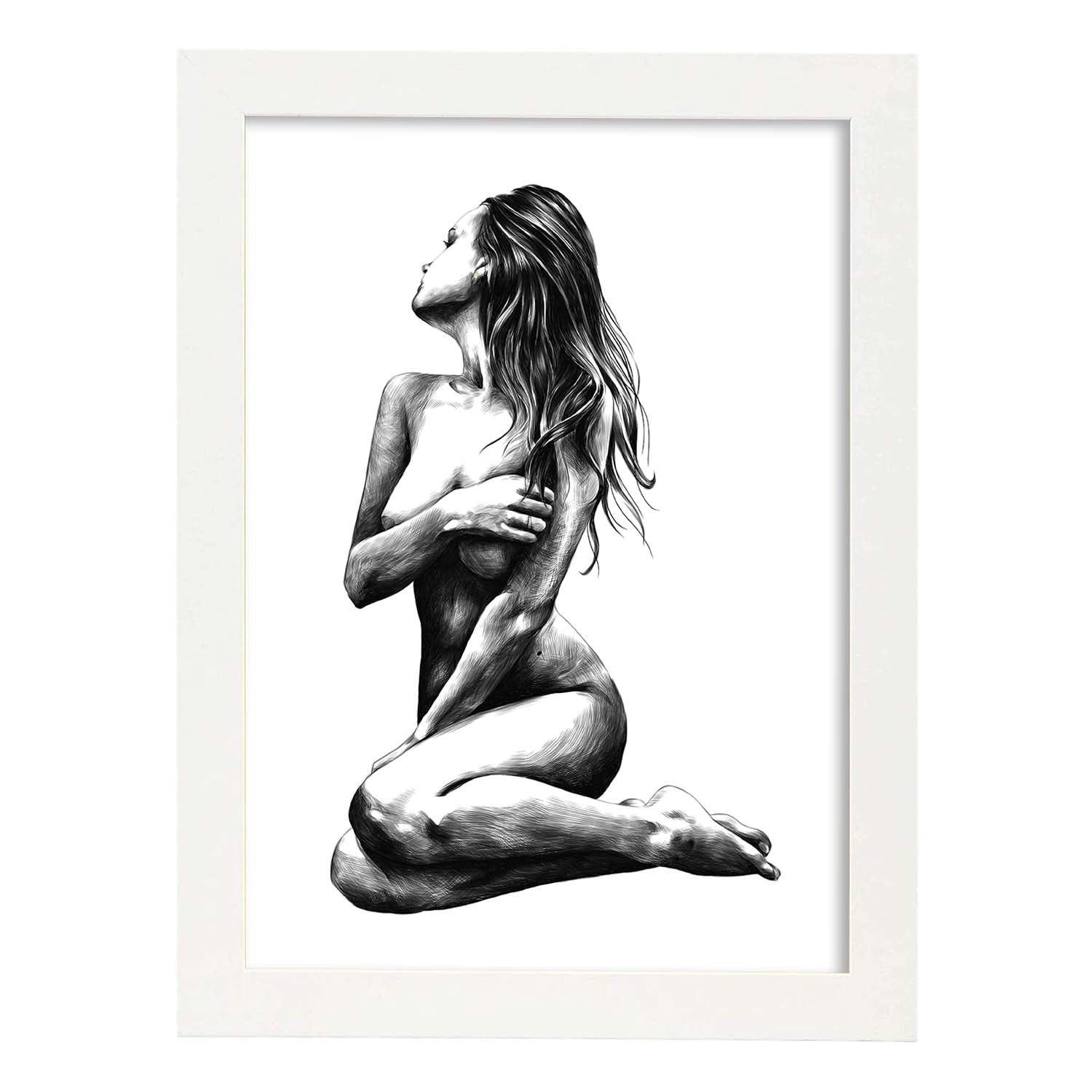 Posters eróticos. Lámina Lateral 3 dibujada con imágenes sensuales del cuerpo femenino.-Artwork-Nacnic-A3-Marco Blanco-Nacnic Estudio SL