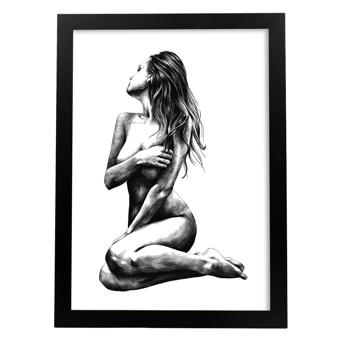 Posters eróticos. Lámina Lateral 3 dibujada con imágenes sensuales del cuerpo femenino.-Artwork-Nacnic-A3-Marco Negro-Nacnic Estudio SL
