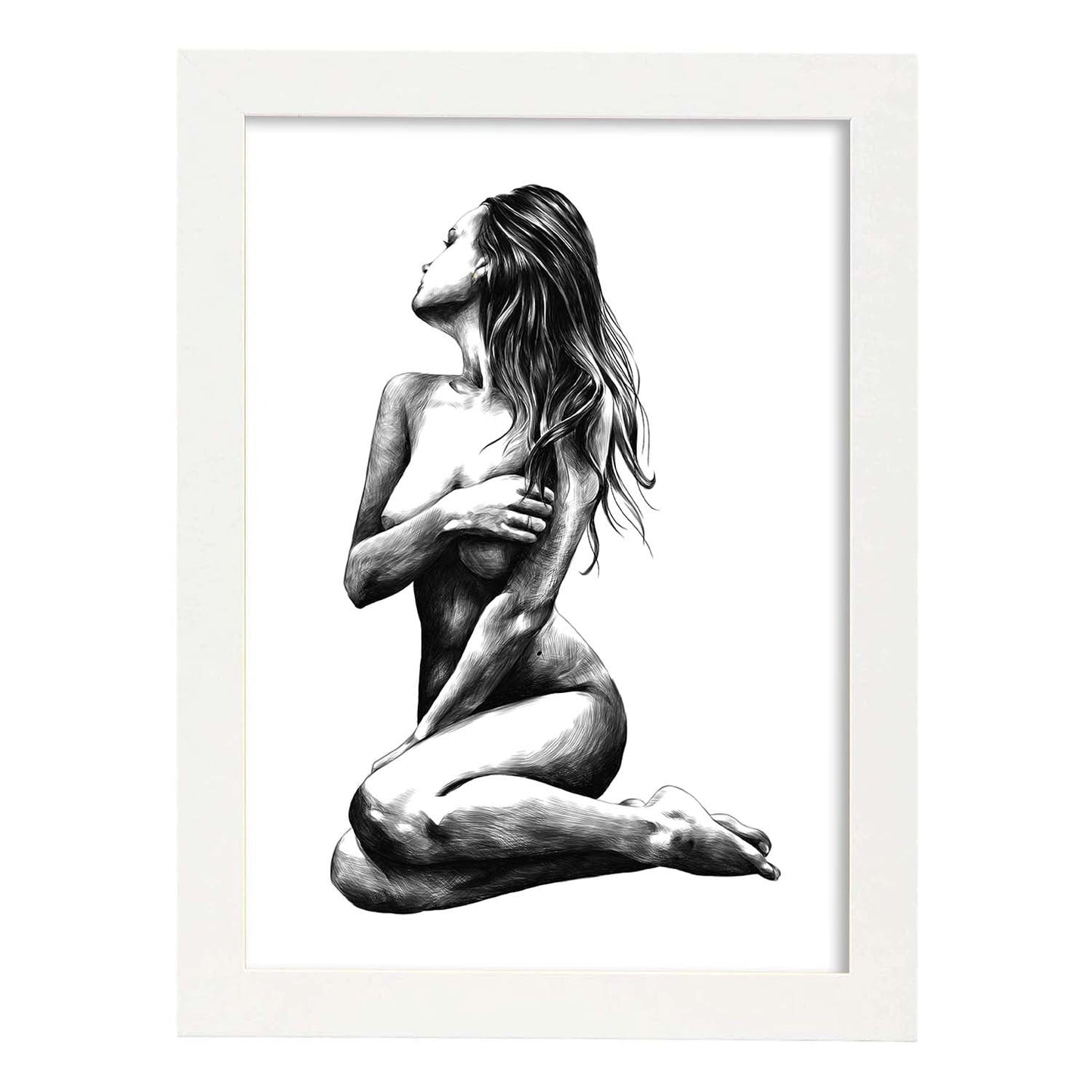 Posters eróticos. Lámina Lateral 3 dibujada con imágenes sensuales del cuerpo femenino.-Artwork-Nacnic-A4-Marco Blanco-Nacnic Estudio SL