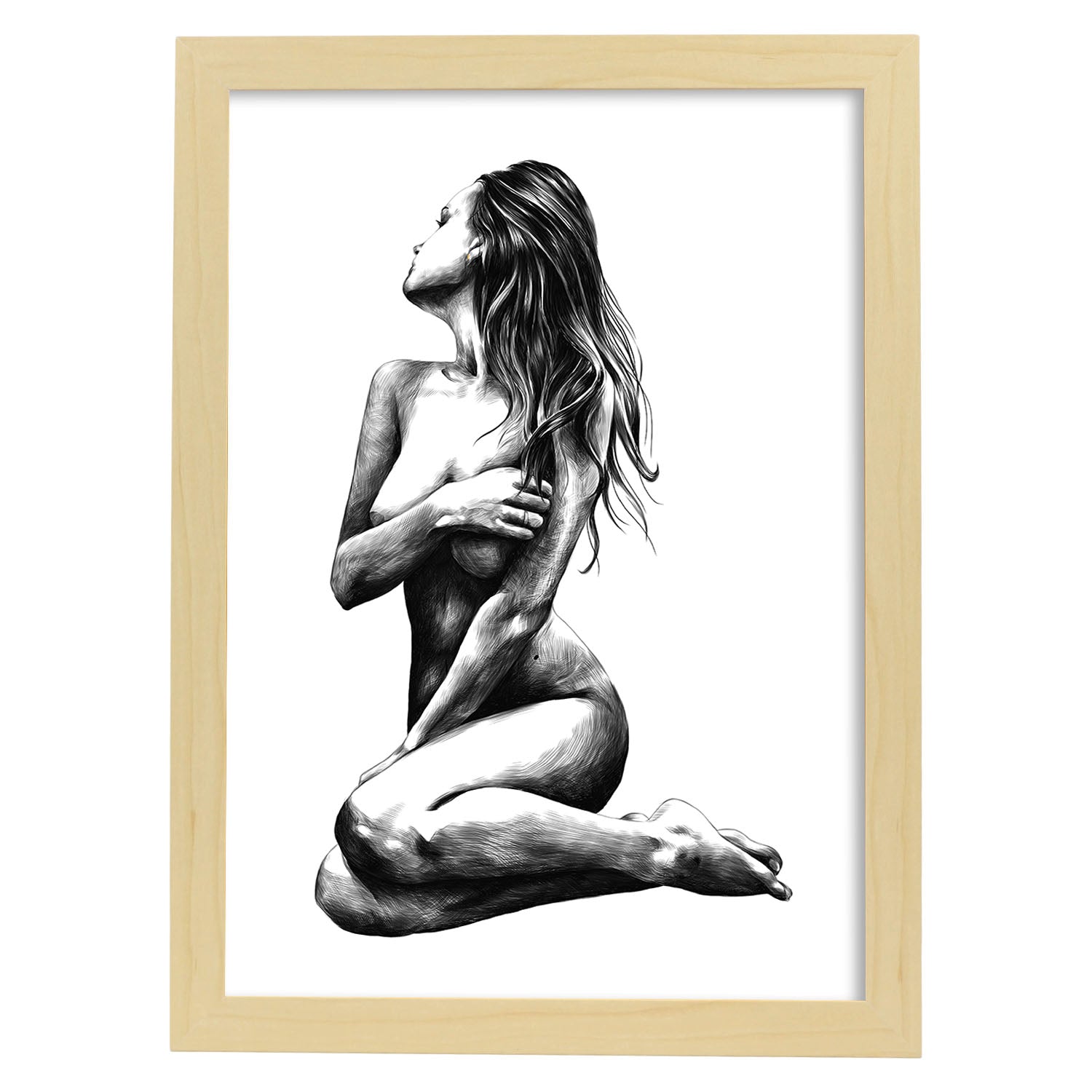 Posters eróticos. Lámina Lateral 3 dibujada con imágenes sensuales del cuerpo femenino.-Artwork-Nacnic-A4-Marco Madera clara-Nacnic Estudio SL