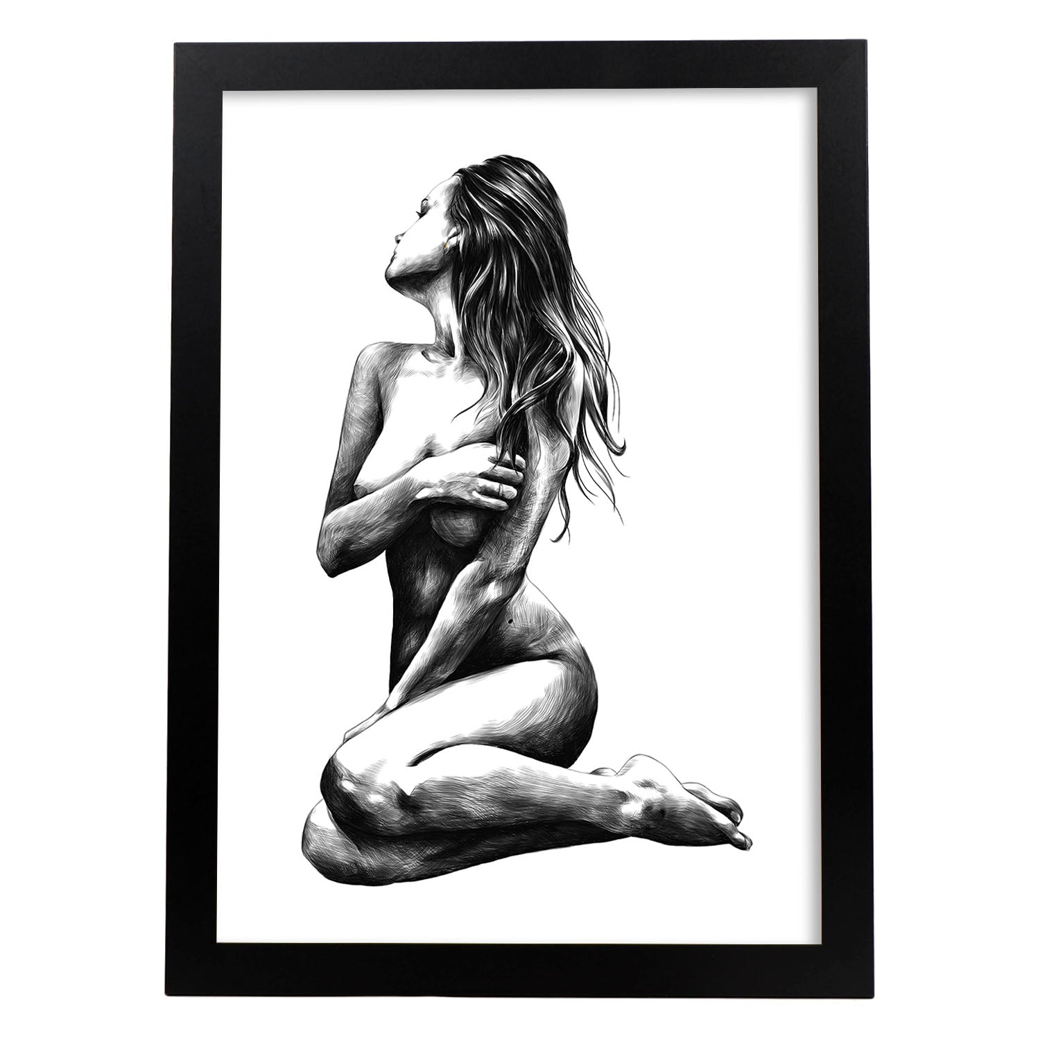 Posters eróticos. Lámina Lateral 3 dibujada con imágenes sensuales del cuerpo femenino.-Artwork-Nacnic-A4-Marco Negro-Nacnic Estudio SL