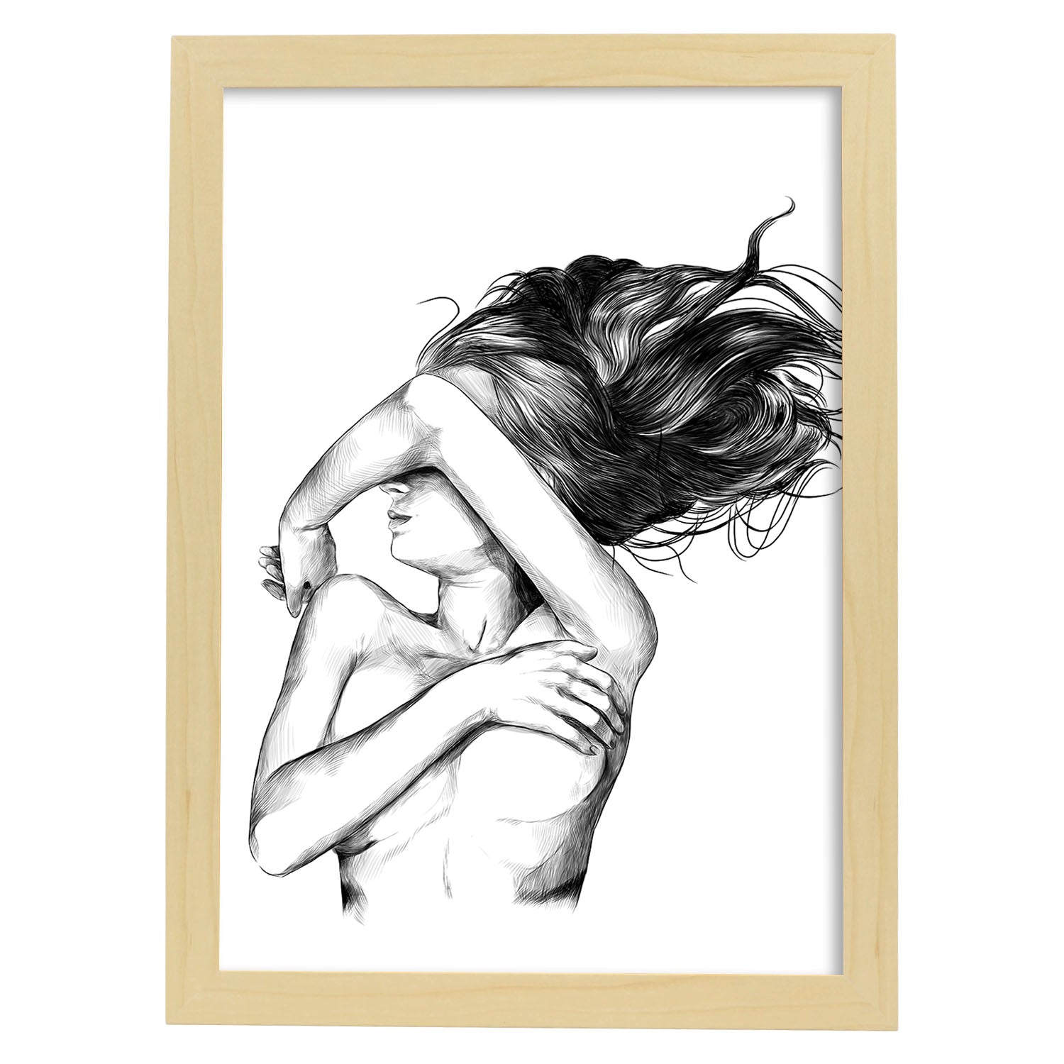 Posters eróticos. Lámina Lateral dibujada con imágenes sensuales del cuerpo femenino.-Artwork-Nacnic-A3-Marco Madera clara-Nacnic Estudio SL