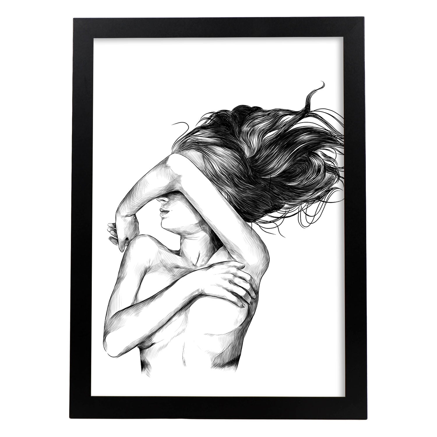 Posters eróticos. Lámina Lateral dibujada con imágenes sensuales del cuerpo femenino.-Artwork-Nacnic-A3-Marco Negro-Nacnic Estudio SL