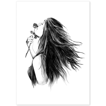 Posters eróticos. Lámina Mujer con rosa dibujada con imágenes sensuales del cuerpo femenino.-Artwork-Nacnic-A4-Sin marco-Nacnic Estudio SL