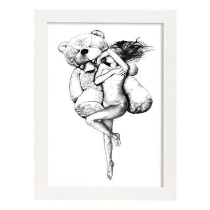 Posters eróticos. Lámina Oso dibujada con imágenes sensuales del cuerpo femenino.-Artwork-Nacnic-A4-Marco Blanco-Nacnic Estudio SL