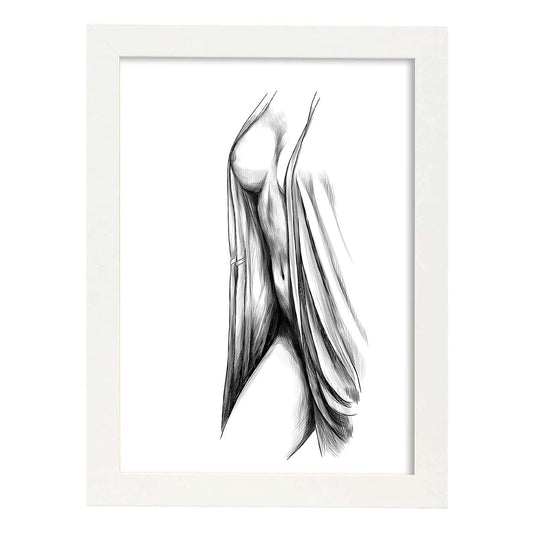 Posters eróticos. Lámina Pecho dibujada con imágenes sensuales del cuerpo femenino.-Artwork-Nacnic-A4-Marco Blanco-Nacnic Estudio SL