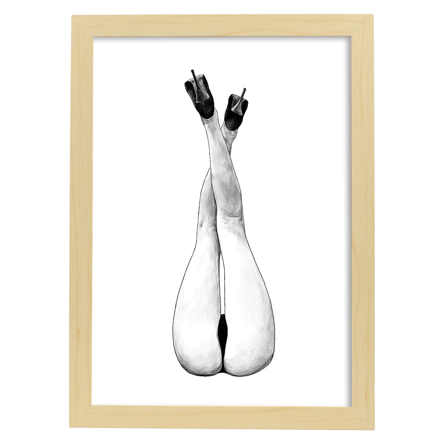 Posters eróticos. Lámina Piernas dibujada con imágenes sensuales del cuerpo femenino.-Artwork-Nacnic-A3-Marco Madera clara-Nacnic Estudio SL