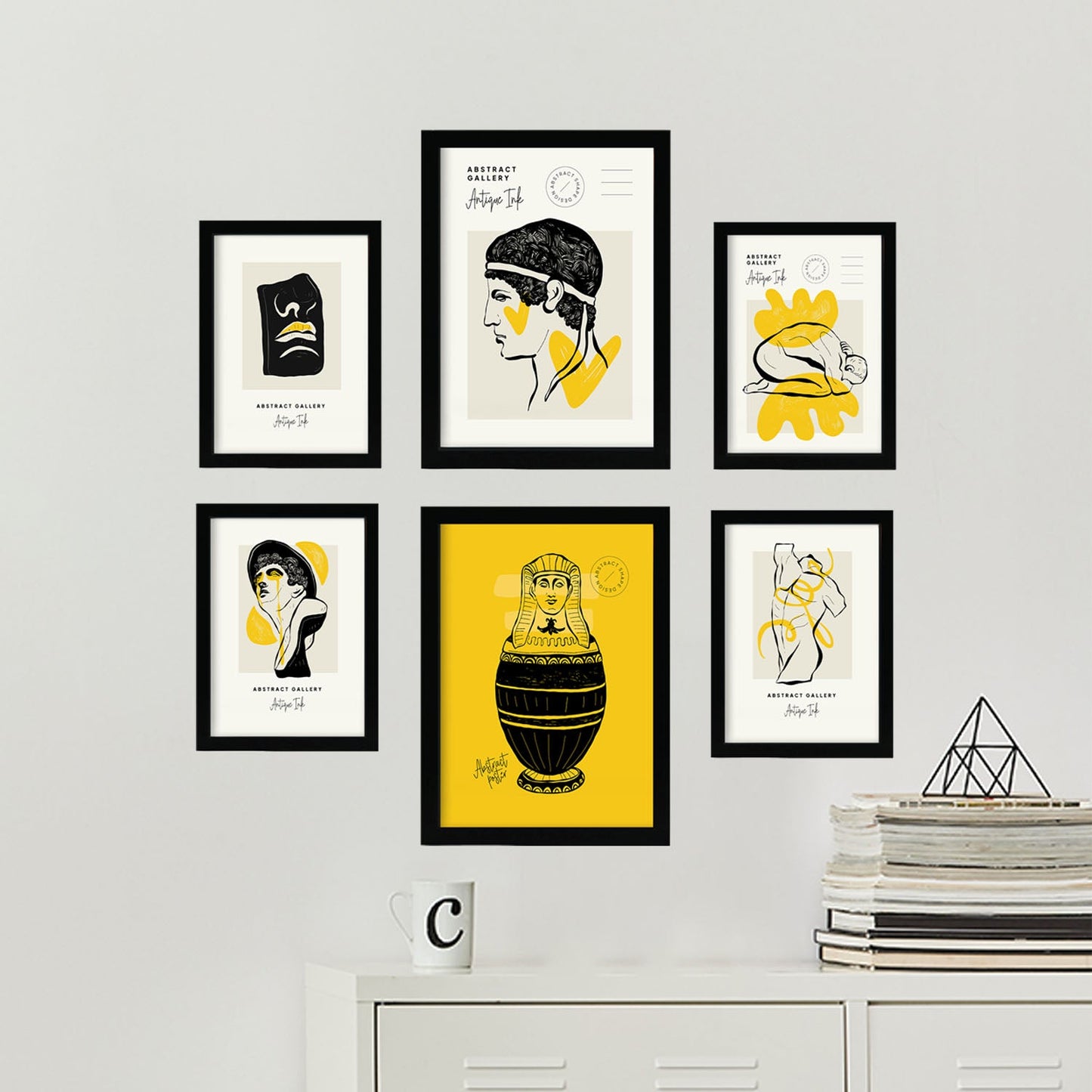Posters in Yellow and Black Inks. Body Worship. Greek Mythology Inspired-Artwork-Nacnic-Nacnic Estudio SL