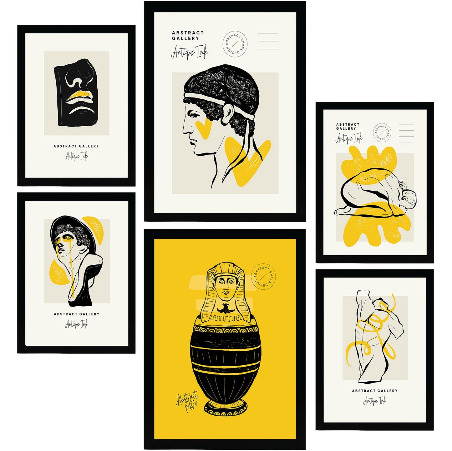 Posters in Yellow and Black Inks. Body Worship. Greek Mythology Inspired-Artwork-Nacnic-Nacnic Estudio SL
