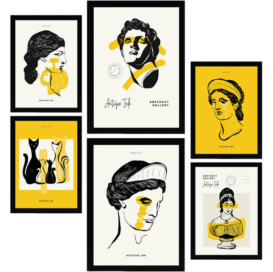 Posters in Yellow and Black Inks. Busts. Greek Mythology Inspired-Artwork-Nacnic-Nacnic Estudio SL