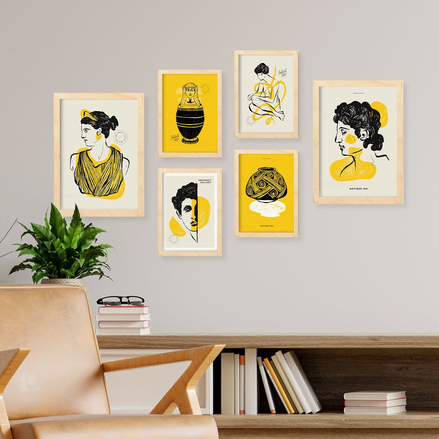 Posters in Yellow and Black Inks. Profiles. Greek Mythology Inspired-Artwork-Nacnic-Nacnic Estudio SL