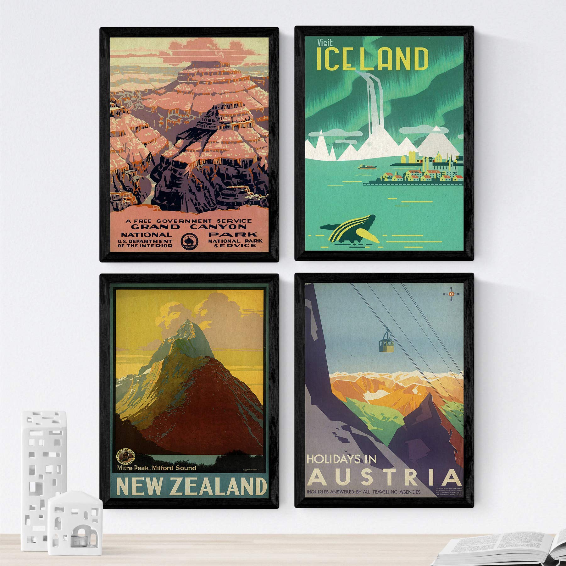 Posters vintage. Posters publicidad del mundo. Cuatro láminas vintage de montañas y rios.-Artwork-Nacnic-Nacnic Estudio SL