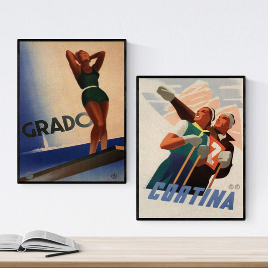 Posters vintage. Posters publicidad del mundo. Dos láminas vintage de esquí y trampolín.-Artwork-Nacnic-Nacnic Estudio SL