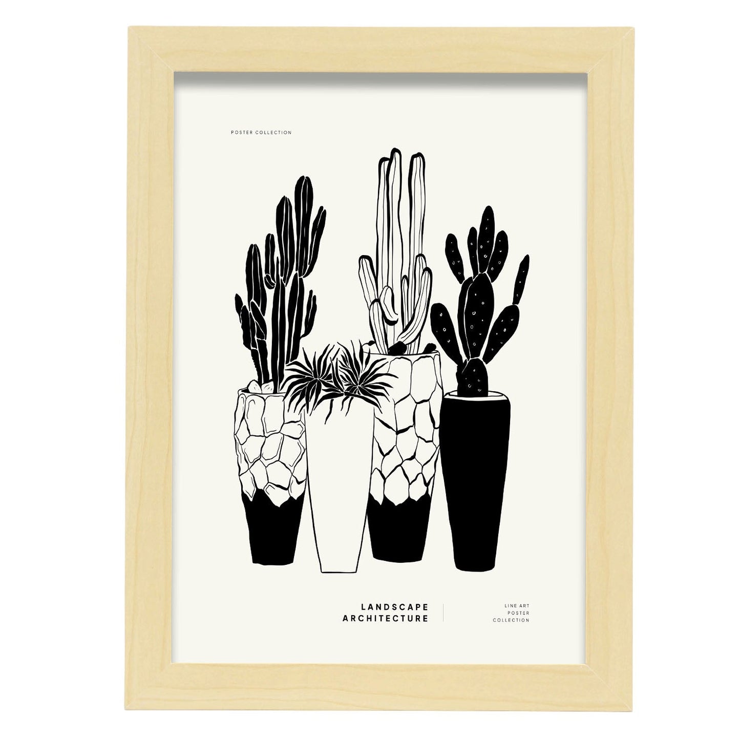 Potted Cactus-Artwork-Nacnic-A4-Marco Madera clara-Nacnic Estudio SL