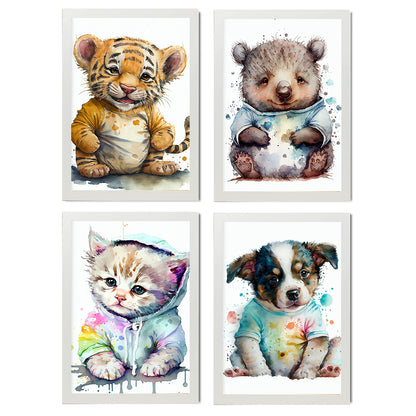 Pupa de gatito nacnico Tiger Wombast Animales. Estampados de arte de pared estético para el diseño de dormitorio o sala de estar-Artwork-Nacnic-A4-Marco Blanco-Nacnic Estudio SL