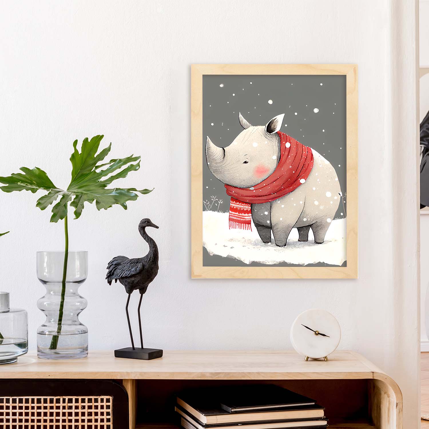 Rhinoceros nacnic lindo bebé con rojo. Estampados de arte de pared estético para el diseño de dormitorio o sala de estar.-Artwork-Nacnic-Nacnic Estudio SL