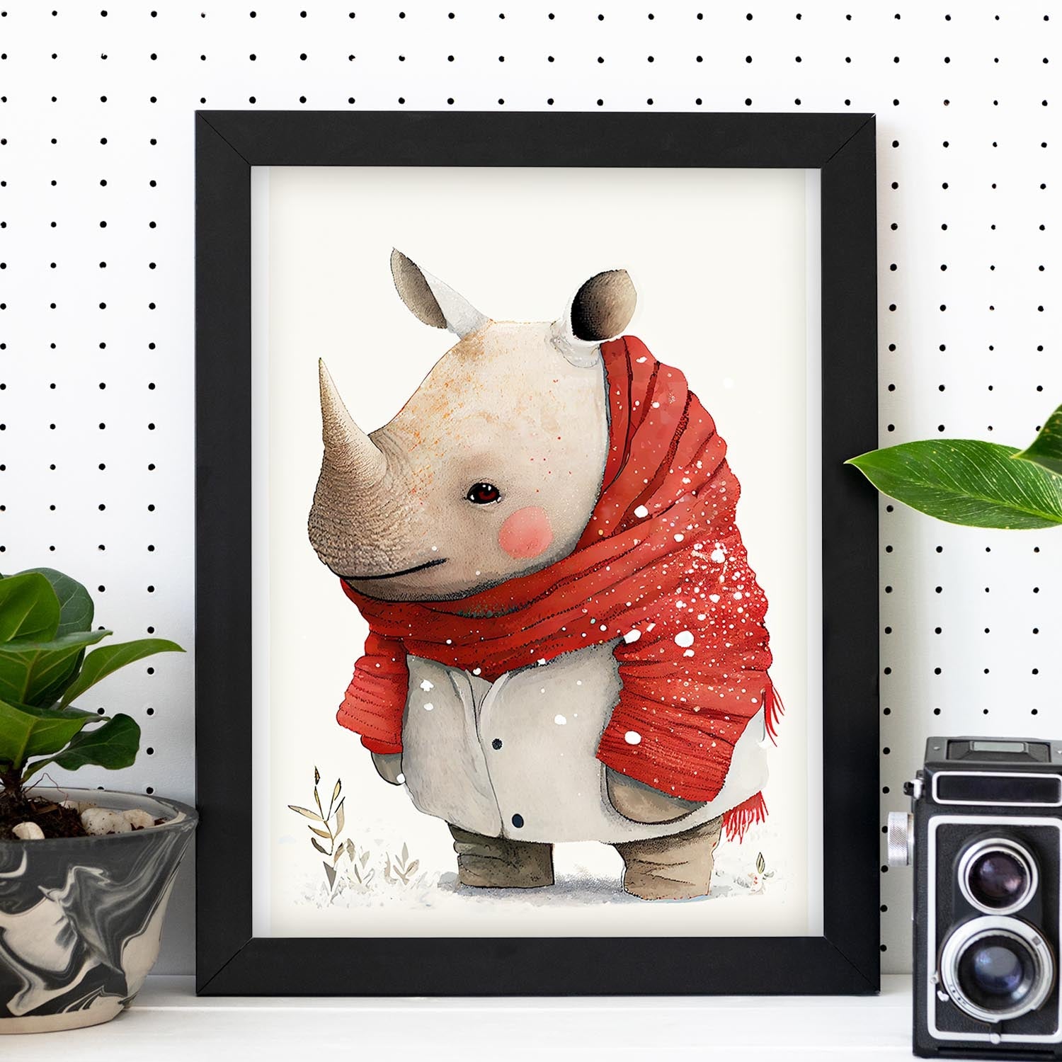 Rhinoceros nacnic lindo bebé con rojo. Estampados de arte de pared estético para el diseño de dormitorio o sala de estar.-Artwork-Nacnic-Nacnic Estudio SL