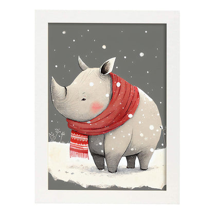 Rhinoceros nacnic lindo bebé con rojo. Estampados de arte de pared estético para el diseño de dormitorio o sala de estar.-Artwork-Nacnic-A4-Marco Blanco-Nacnic Estudio SL
