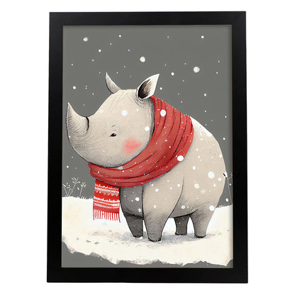 Rhinoceros nacnic lindo bebé con rojo. Estampados de arte de pared estético para el diseño de dormitorio o sala de estar.-Artwork-Nacnic-A4-Sin marco-Nacnic Estudio SL
