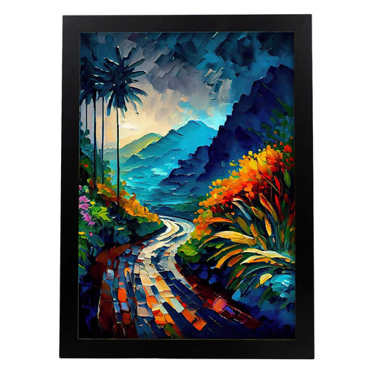 Road Nacnic a Hana Maui Hawaii Pintura al óleo de pinceladas. Estampados de arte de pared estético para el diseño de dormitorio o sala de estar.-Artwork-Nacnic-A4-Sin marco-Nacnic Estudio SL