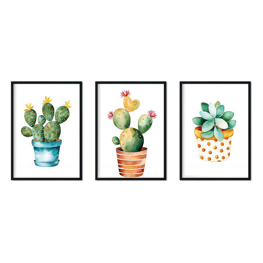 - Set 4 Láminas Decorativas Cactus con Flores Estilo Acuarela | Posters de Plantas, Hojas y Naturaleza | Decoración del Hogar Multicolor |-Artwork-Nacnic-Nacnic Estudio SL