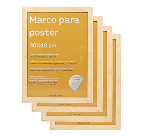 Marco de 30 x 40 pulgadas con paspartú, marco plateado de madera de 32 x 42  pulgadas, hecho para exhibir impresión o póster de 30 x 40 pulgadas con