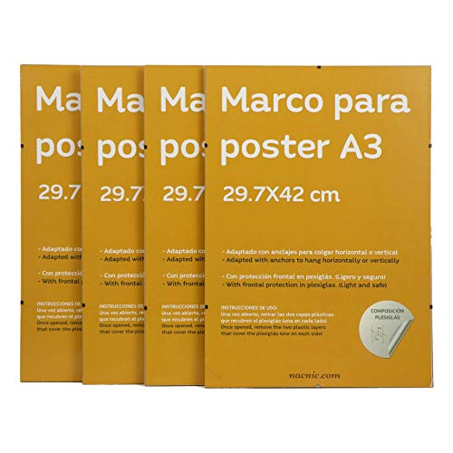 Pack 4 Marcos De Madera Mdf Blanco Y Vidrio Acrílico Protección Y