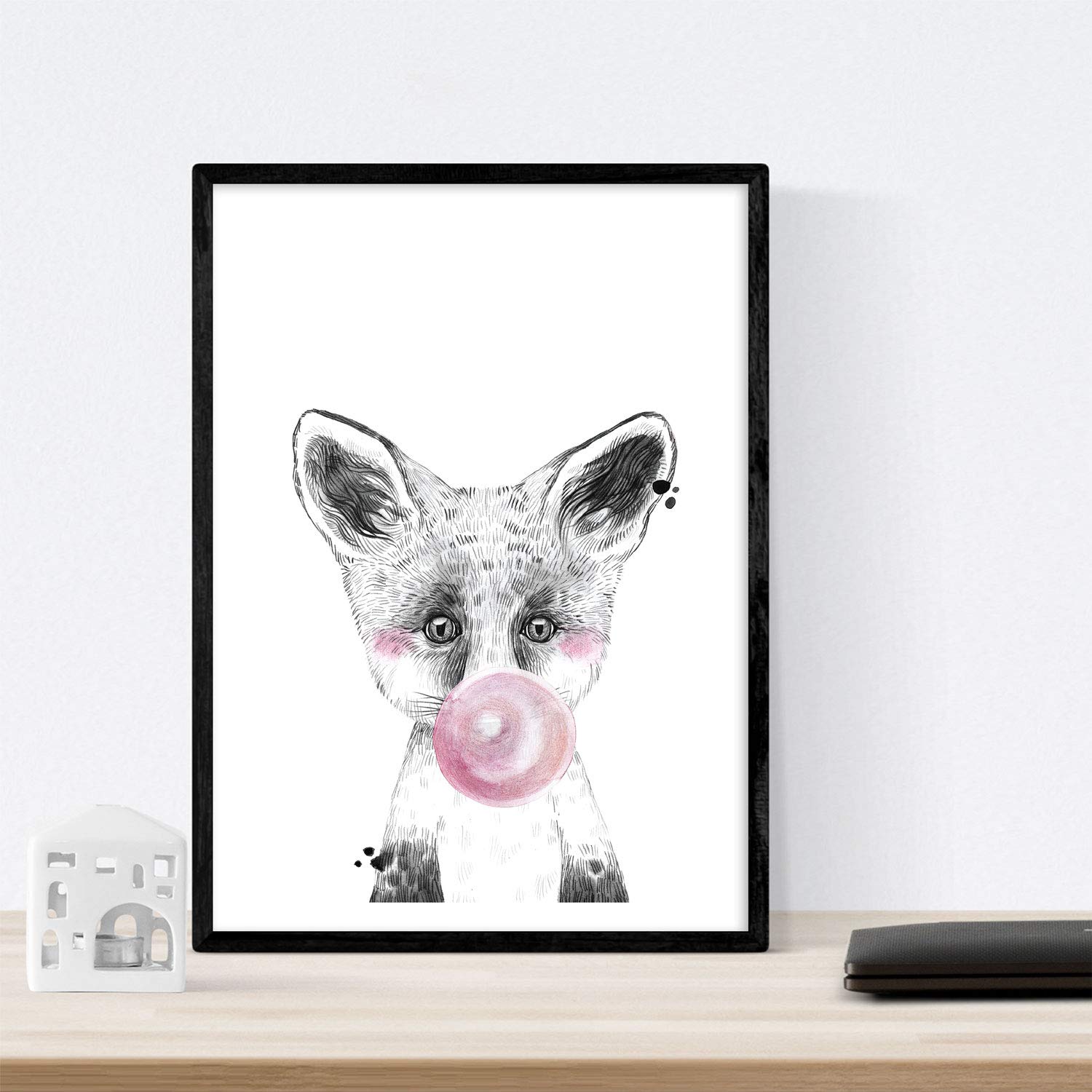 Set 6 posters animales bebes con chicle. Cerdo Ciervo Vaca Zorro Buho Perro.-Artwork-Nacnic-Nacnic Estudio SL