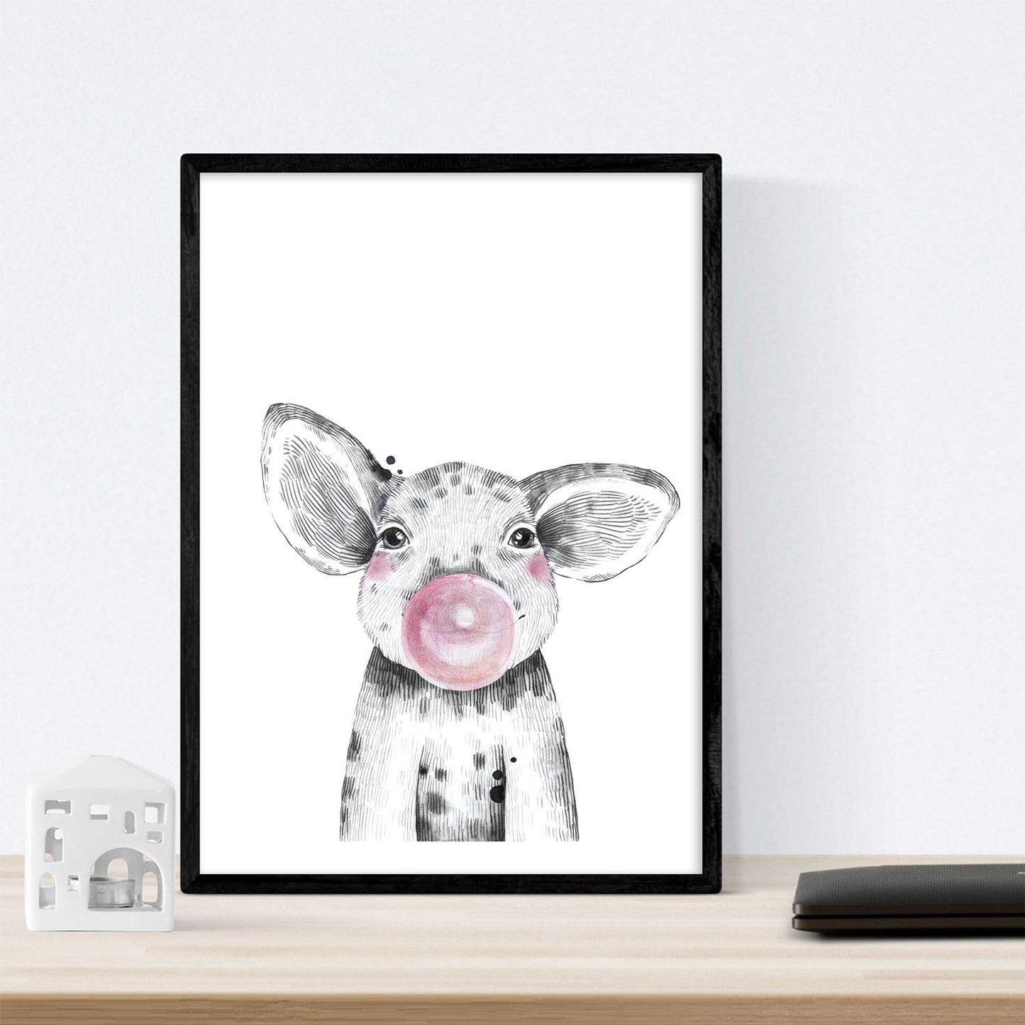 Set 6 posters animales bebes con chicle. Cerdo Ciervo Vaca Zorro Buho Perro.-Artwork-Nacnic-Nacnic Estudio SL