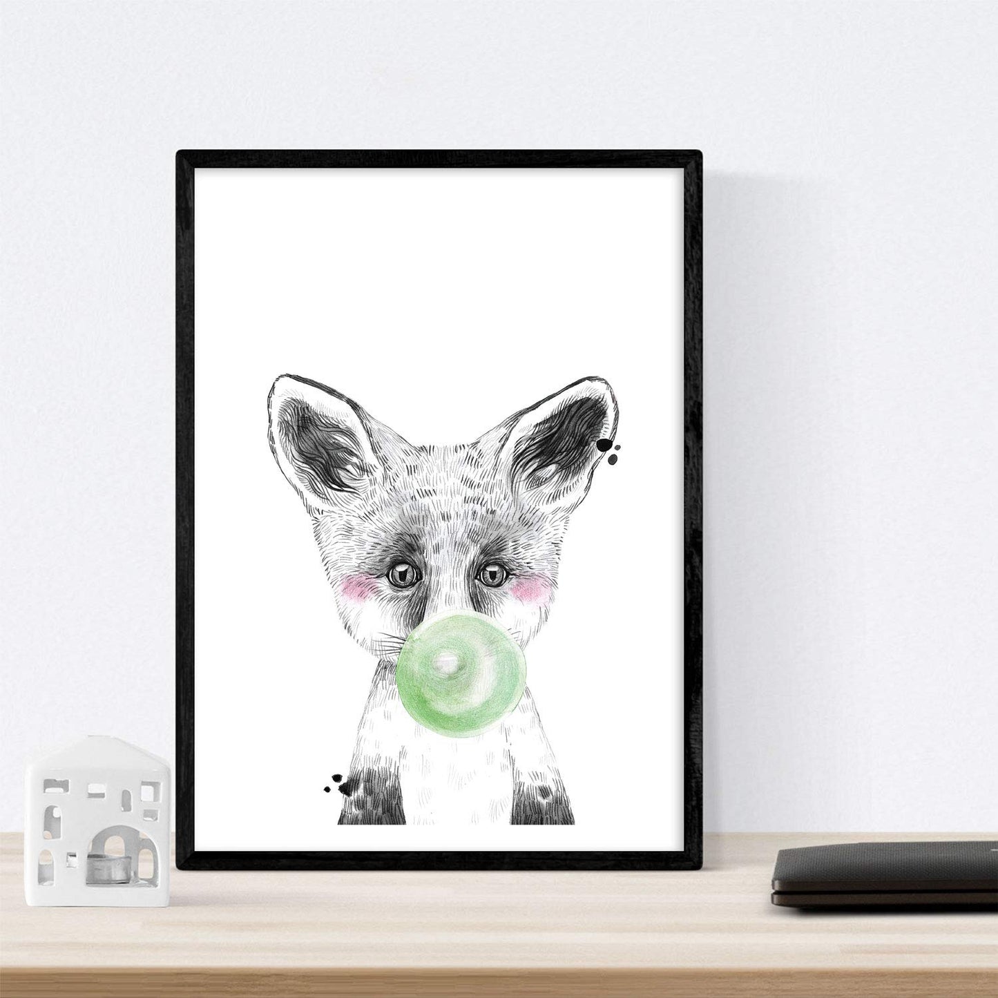 Set 6 posters animales bebes con chicle. Cerdo Conejo Vaca Zorro Buho Perro.-Artwork-Nacnic-Nacnic Estudio SL