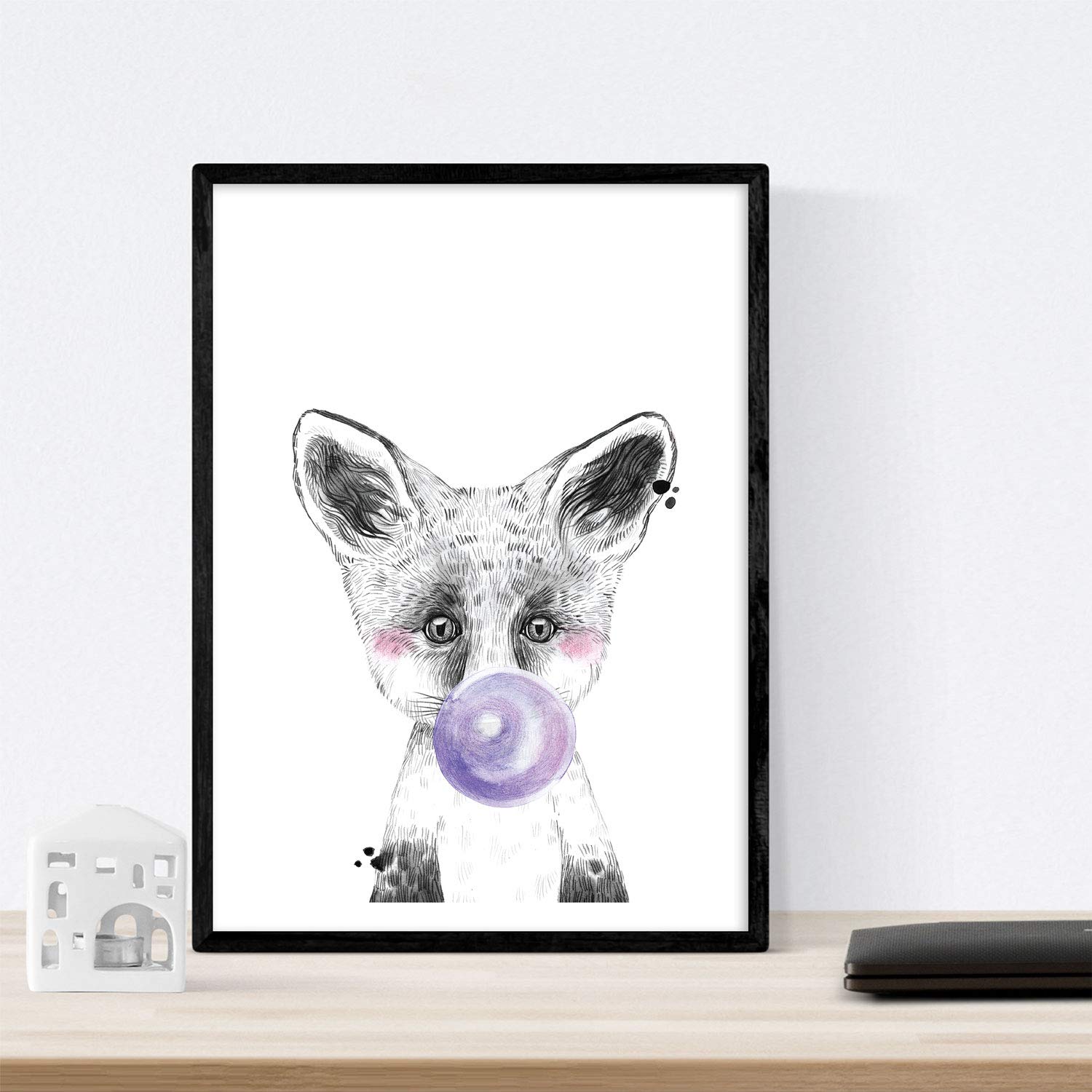 Set 6 posters animales bebes con chicle. Cerdo Elefante Conejo Zorro Buho Perro.-Artwork-Nacnic-Nacnic Estudio SL