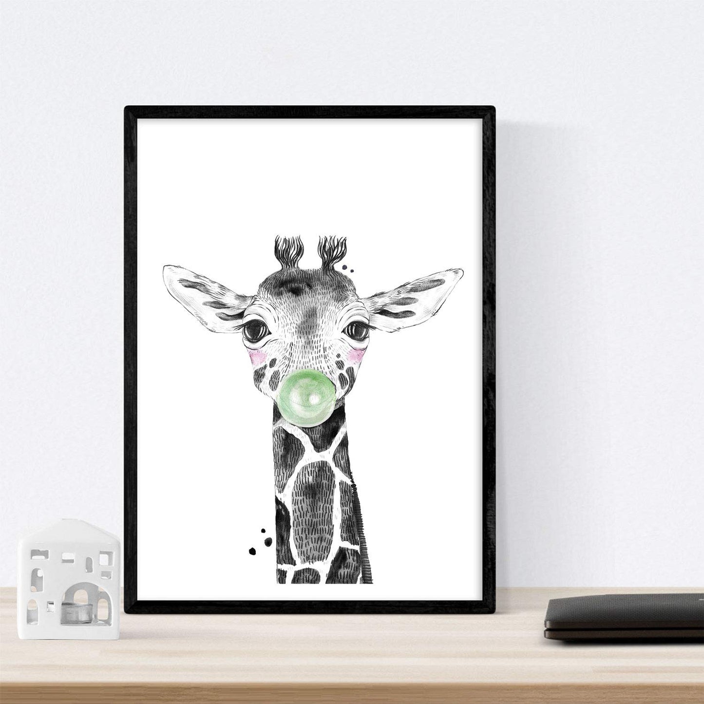 Set 6 posters animales bebes con chicle. Cerdo Girafa Conejo Zorro Caballo Perro.-Artwork-Nacnic-Nacnic Estudio SL