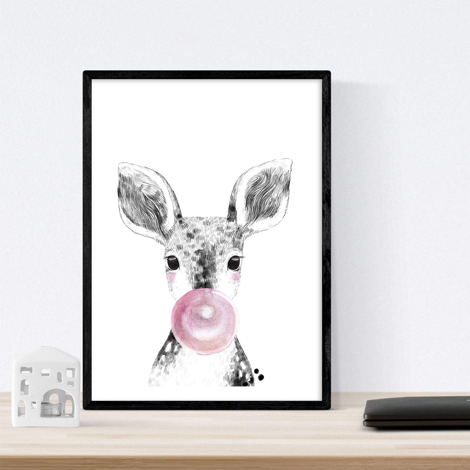 Set 6 posters animales bebes con chicle. Ciervo Cerdo Elefante Conejo Vaca Zorro.-Artwork-Nacnic-Nacnic Estudio SL